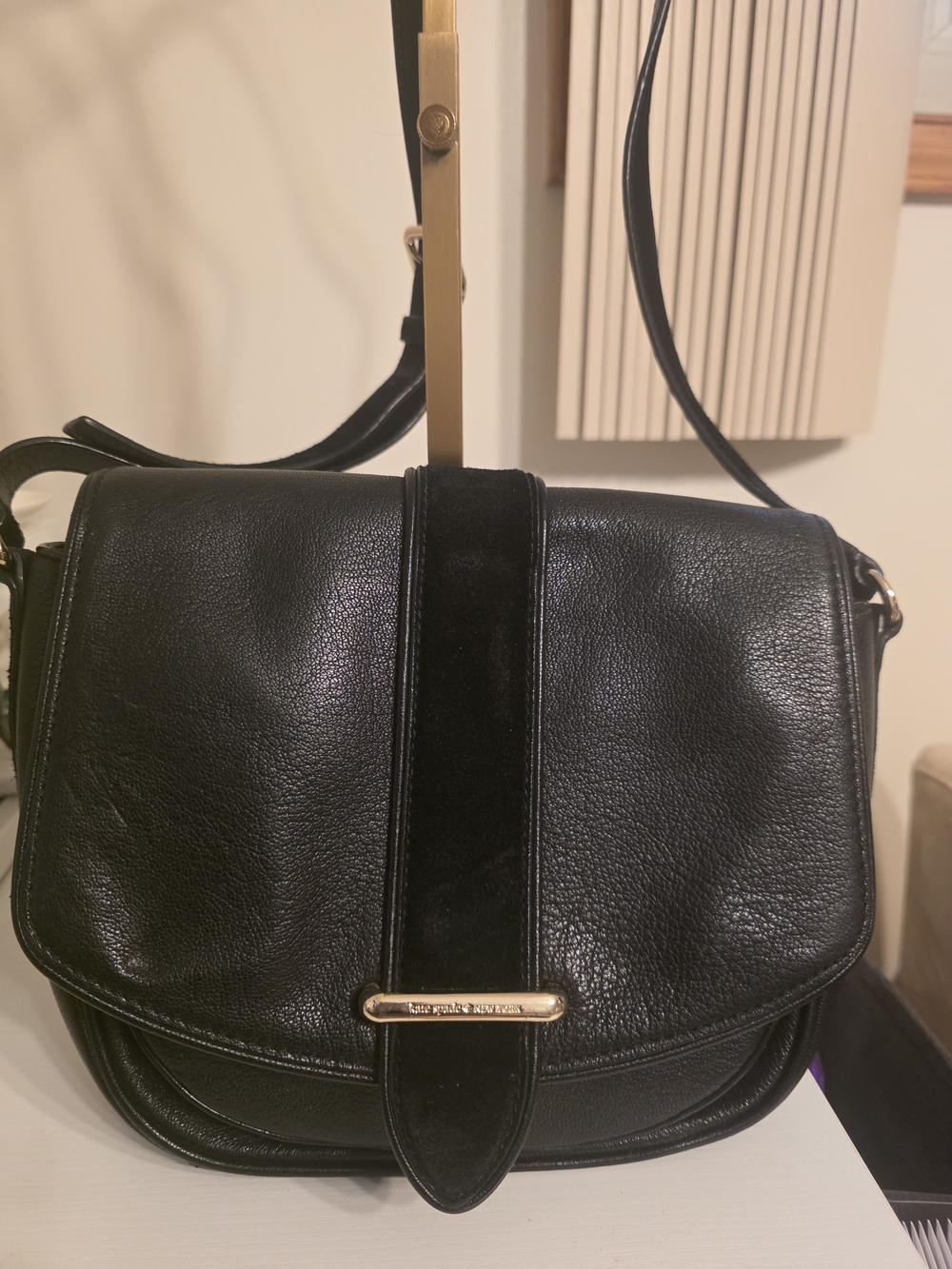 Kate Spade Black Leather Crossbody Bag with Suede Accent
